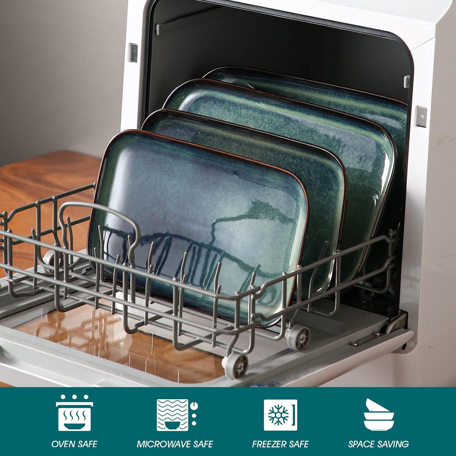 vancasso Stern Serving Platters Set of 3, 15/13/ 11 Inches Rectangular Serving Plates, Green Serving Trays for Entertaining, Party - Image 4