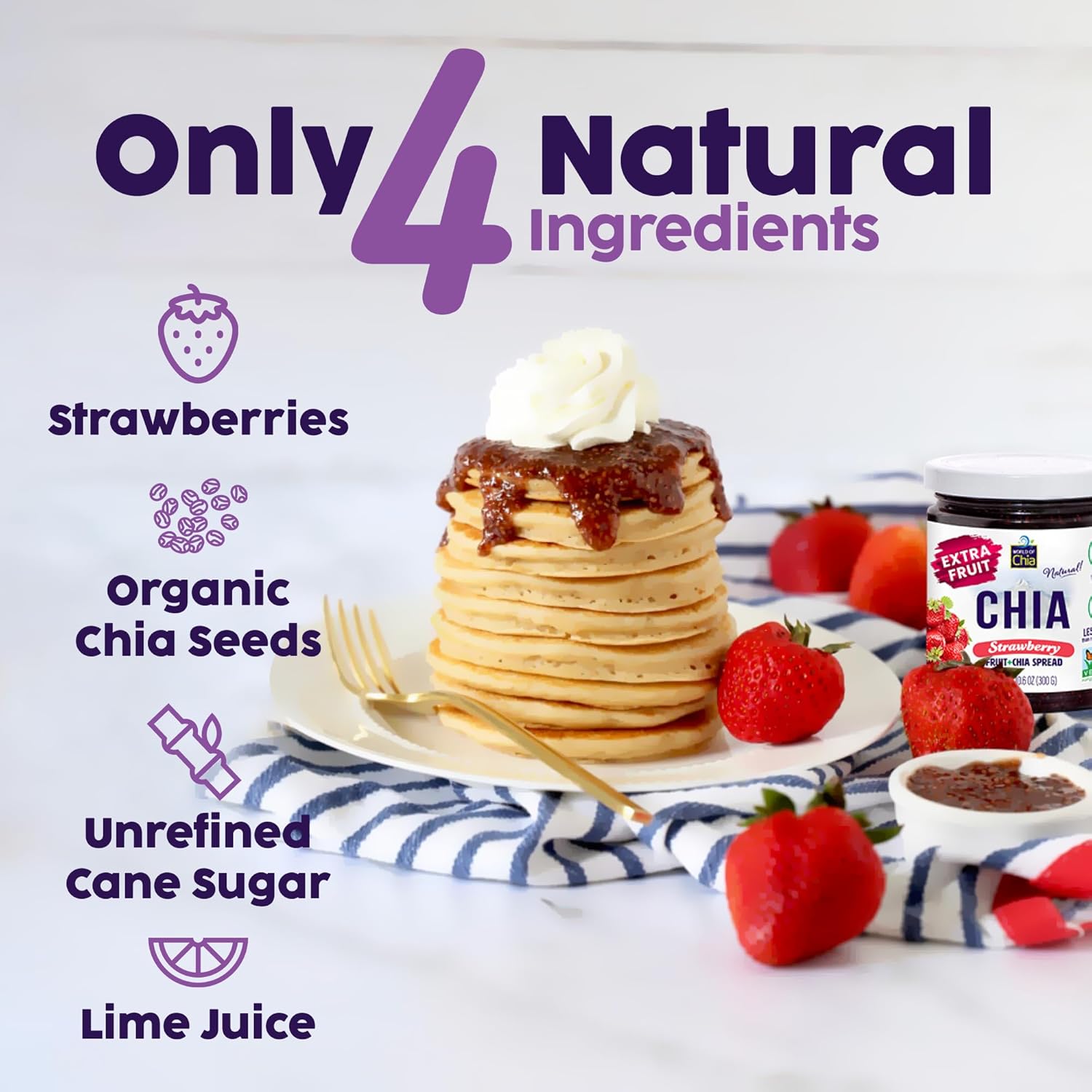 World of Chia Extra Fruit Chia Seeds Jam Variety Pack - Strawberry, Raspberry & Blackberry Jams and Preserves – All Natural Super Food Chia Jam, Gluten Free, Vegan, Additive Free, Low Sugar, Omega 3, Non-GMO, Made in USA Fruit Spread - (10.6 Oz, 300 g Jar) Pack of 3