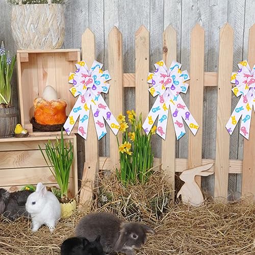 Miniatura 9 de Arcos grandes para corona de Pascua, lazos de conejo de Pascua para decoración de corona, lazos de corona verde, rosa, amarillo, cinta de corona