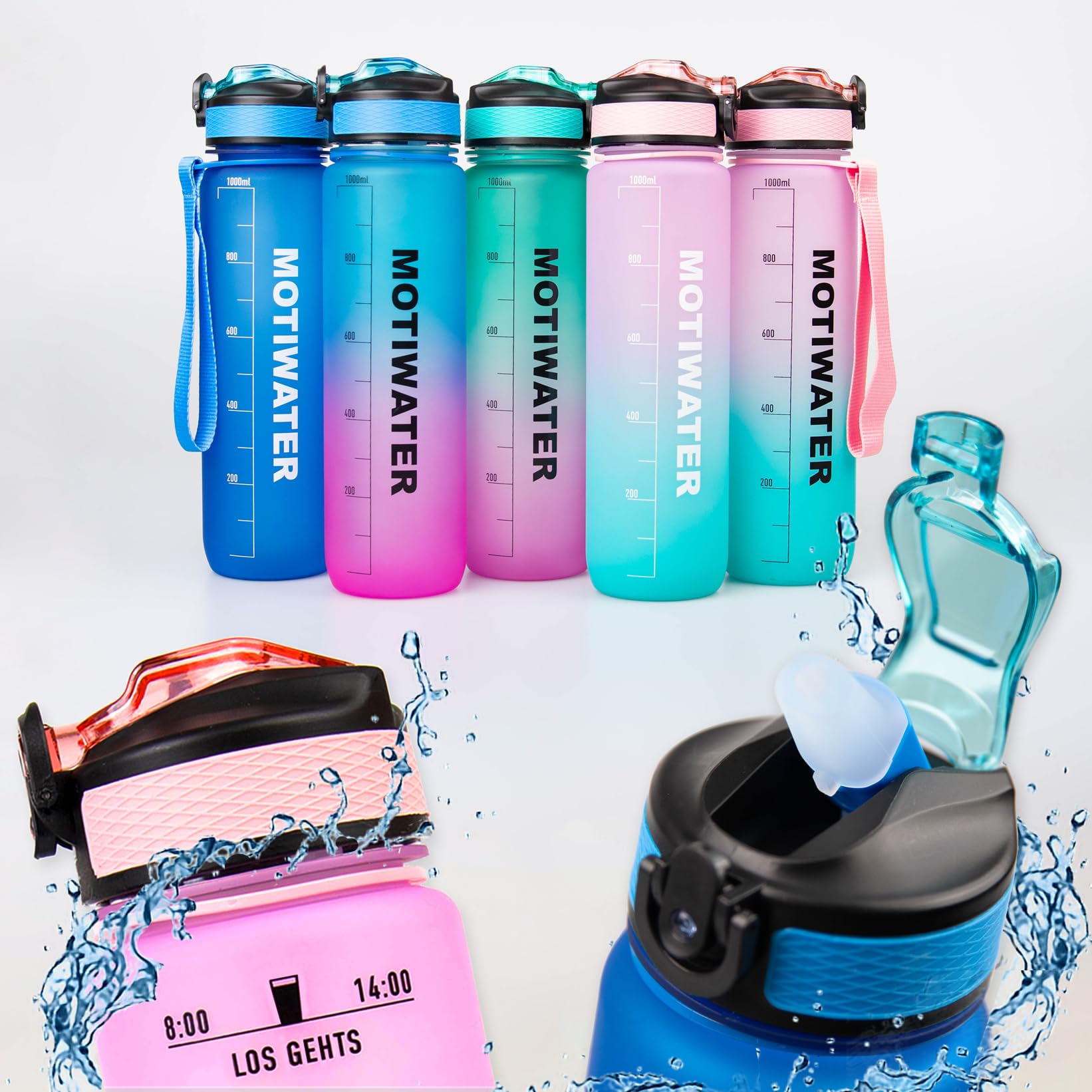 MEITAGIE Trinkflasche 1L Tritan BPA-frei - Mit Fruchtfilter & Zeitmarkierung