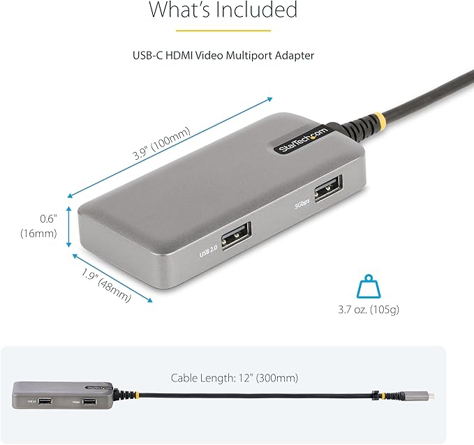 StarTech.com Adaptador USB-C Multipuerto, 4K 60Hz HDMI, Hub 3 Puertos USB, 100W PD miniatura 7