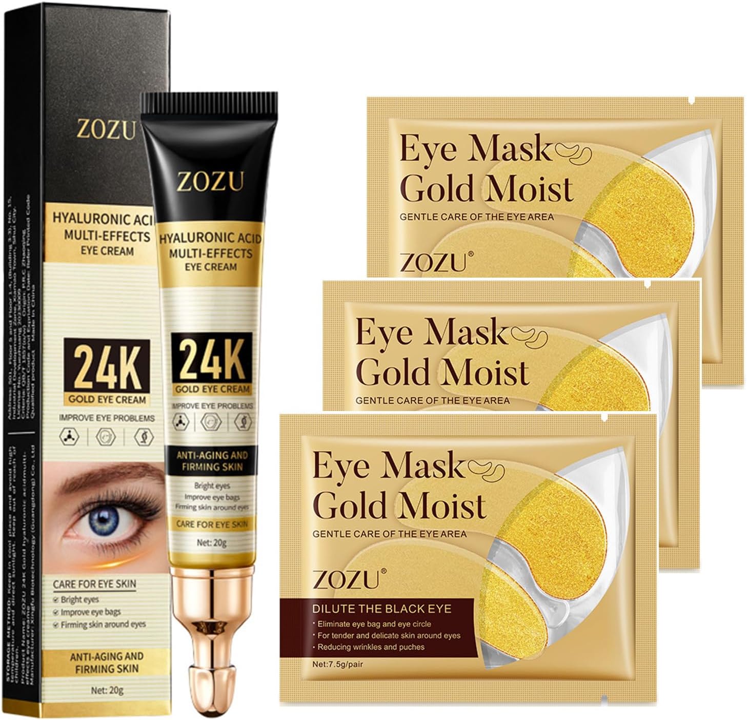 24K Gold Skin Care Sets & Kits, Pamper Gifts for Women, Facial Kit Hydrating, Repair, Skincare Set Skin Care for Teenage Girls-Eye Crem,Eye Mask*3
