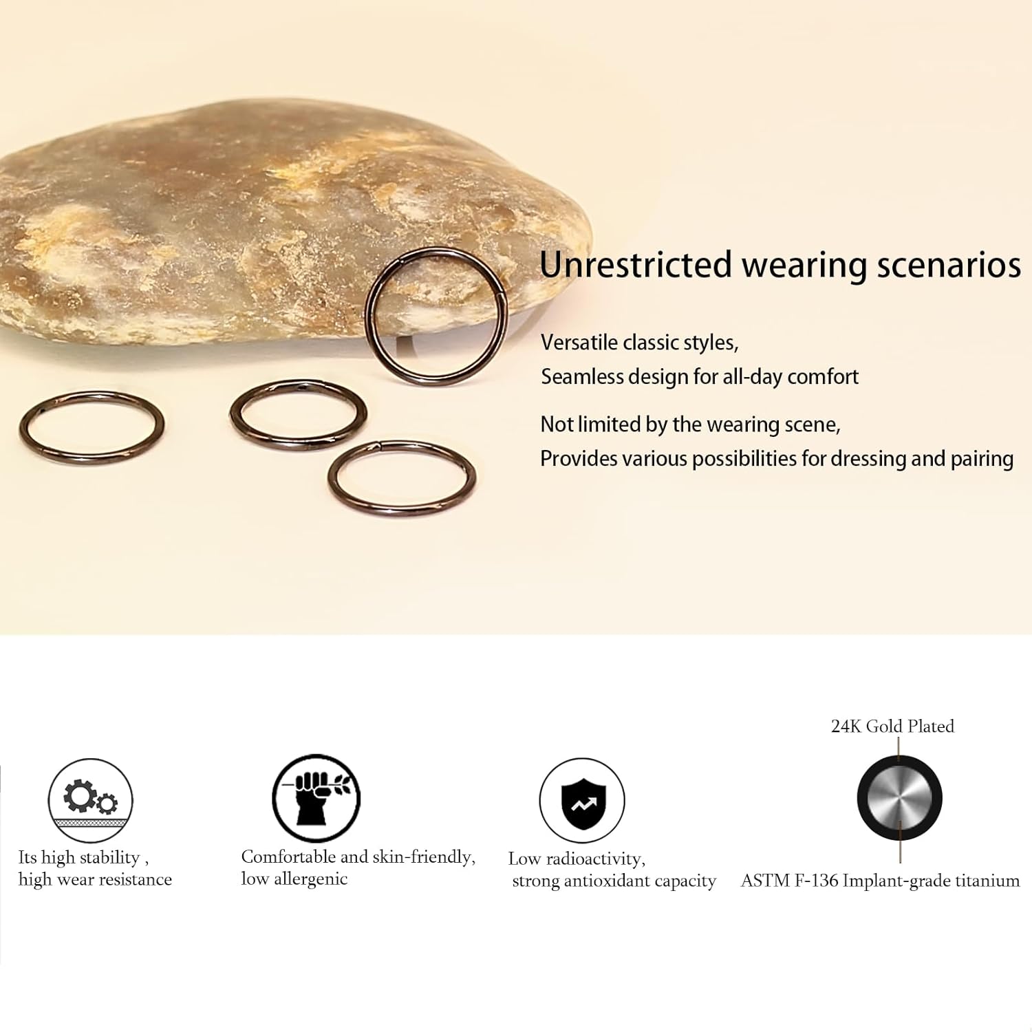 Titanium Hoop Nose Ring 12G Seamless Hinged Septum Rings 10mm Conch Piercing Jewelry Black Segment Clicker Lip Rings Cartilage Earring Helix Rook Tragus - Image 6