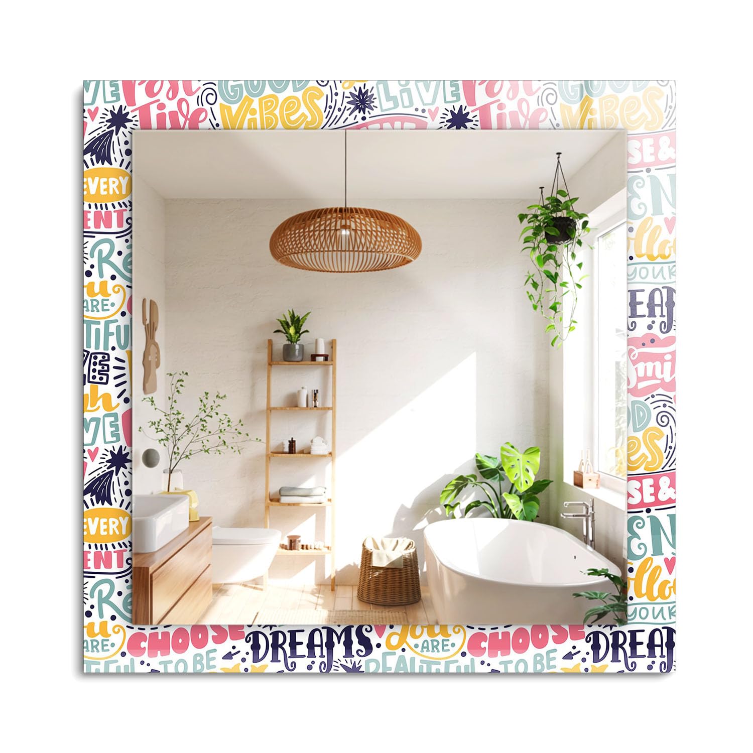 Cadre en verre imprimé élégant pour miroir décoratif haut de gamme 60x60