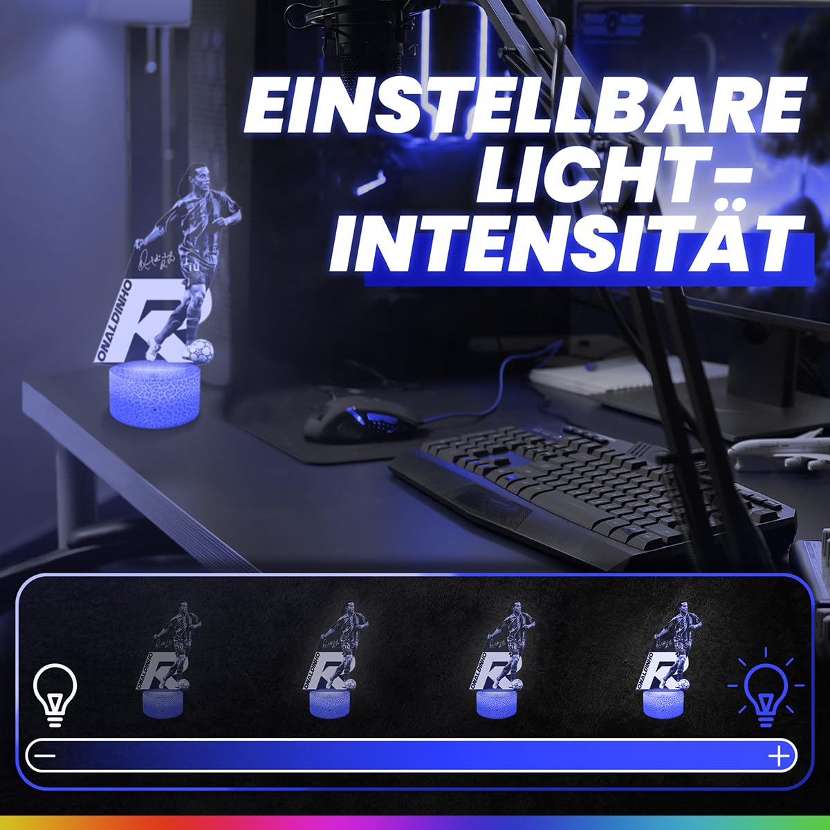 Lampephoto.fr - Ronaldinho 3D Lampe, Touch Nachtlicht, Fußball Dekoration Fußballspieler, Geschenkidee pour sportliche Männer, Originelles Weihnachts Geschenk, 3D Led Illusion