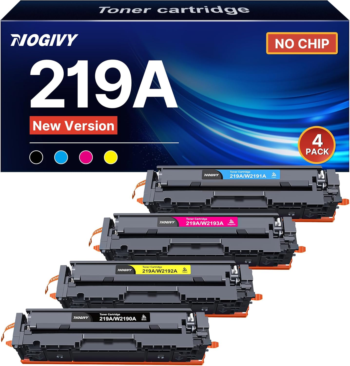 219A Toner Set Kein Chip kompatibel für HP Color LaserJet Pro MFP 3302FDWG Toner Pro 3202DW 3302SDWG 3302FDNG 3302FDW 3302SDW 3302FDN 3202DN W2190A MFP 3302 toner MFP 3302fdwg Patronen 4er Pack