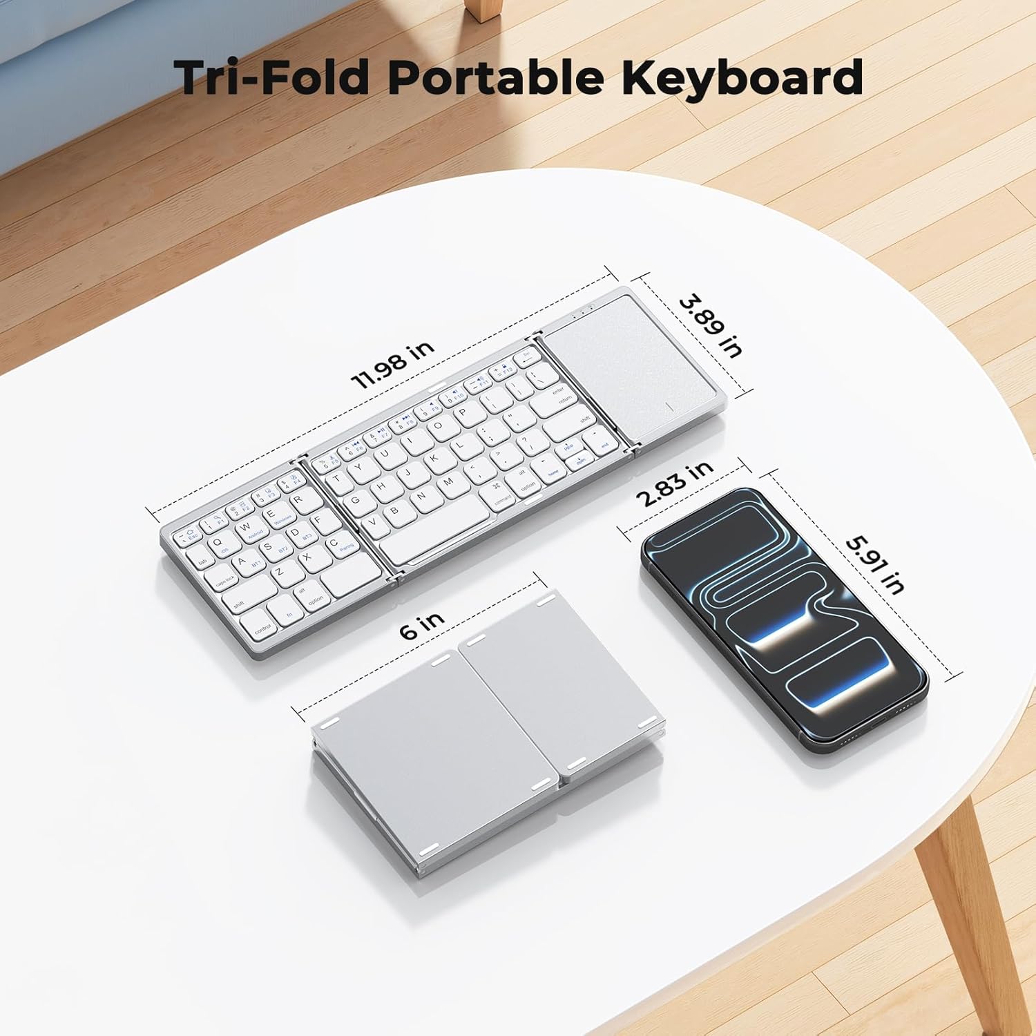 MEETION Foldable Keyboard with Touchpad, Bluetooth Wireless Portable Keyboard, Rechargeable Ultra Slim Pocket Folding Keyboards, Full Size Keys, Travel for iOS Android Windows Laptop PC Tablet White