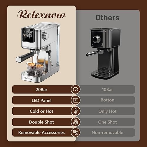 Miniatura 7 de Máquina de café expreso, 20 bares, espumador de leche y panel LCD, caliente y helado con infusión rápida en frío, cafetera espresso de acero