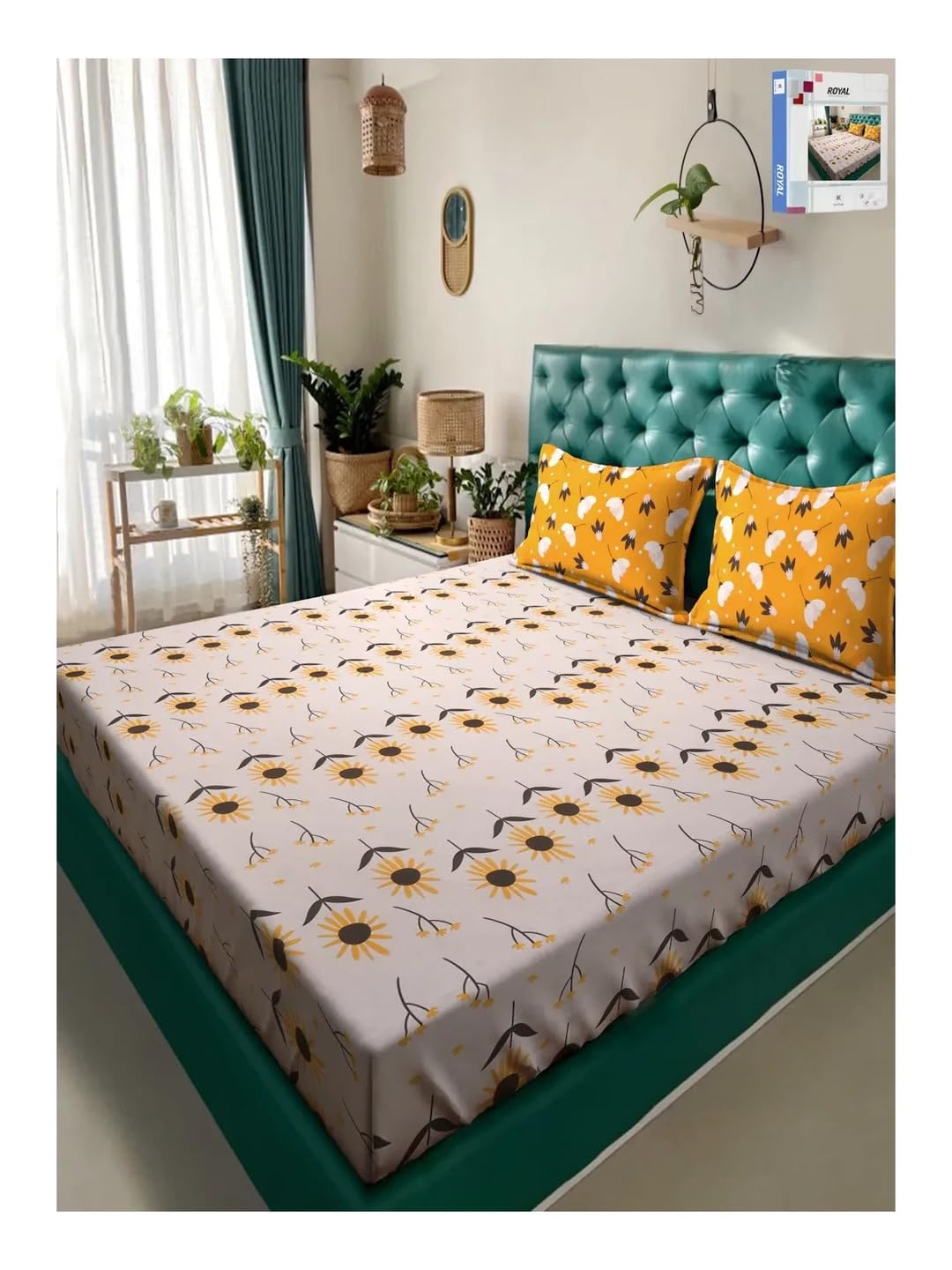 Klotthe Peach Floral 300 TC Cotton Blend Double Bedsheet in Book Fold Packing