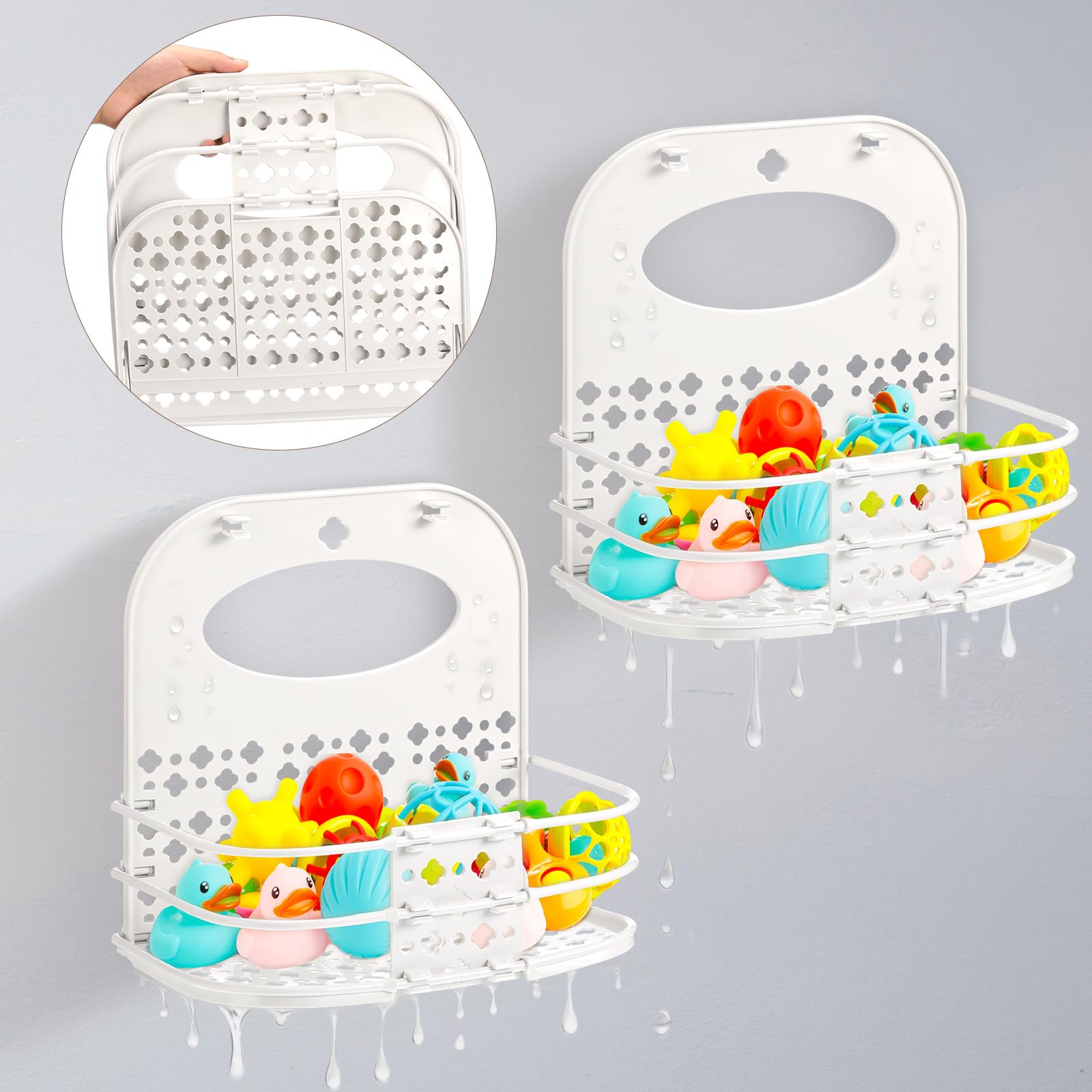 Yungyan 2 Pcs Bath Toy Storage Holder Foldable Bath Toy Organizer Large Capacity Bathtub Storage Shower Caddy for