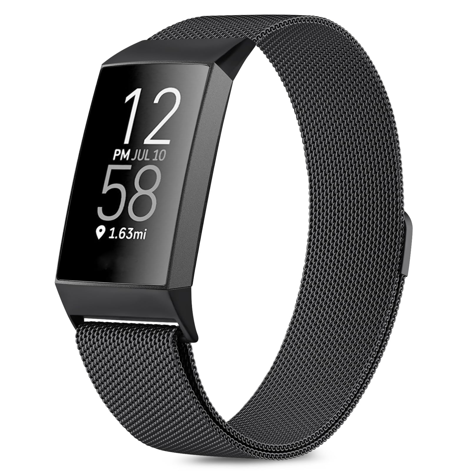 Amzpas Mesh Wristband for Fitbit Charge 4/3 - Stainless Steel with Magnet Clasp for Women & Men