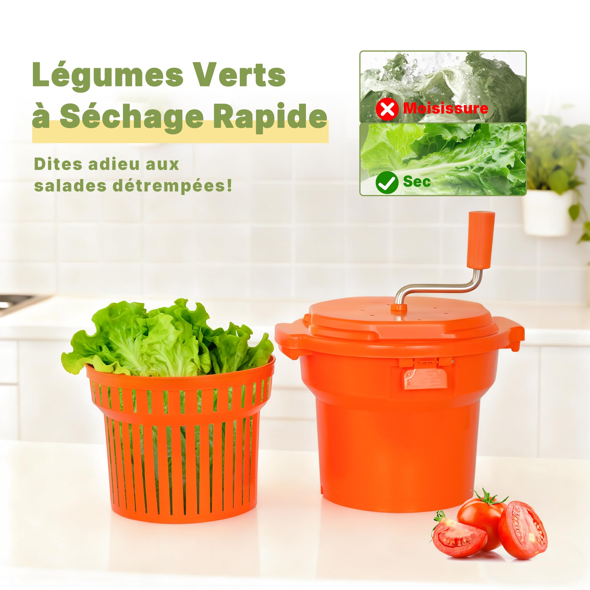 Hakka Essoreuse à Salade Professionnelle, Essoreuse Manuelle à Salade de 25 Litres, Essoreuse à Laitue Géante avec Tapis Antidérapant en Silicone et Tuyau D'évacuation, pour Essorer Jusqu'à 7 Laitues