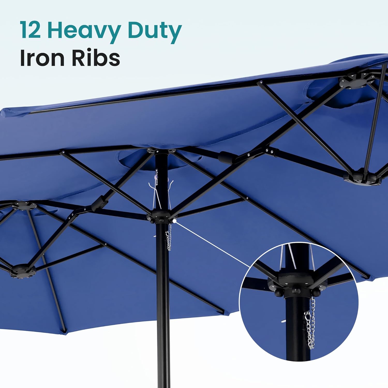 DUMOS 15FT Large Patio Umbrella with Base Included, Rectangle Table Umbrella Outdoor Patio, Outside Umbrellas for Deck, Market, Backyard, Blue