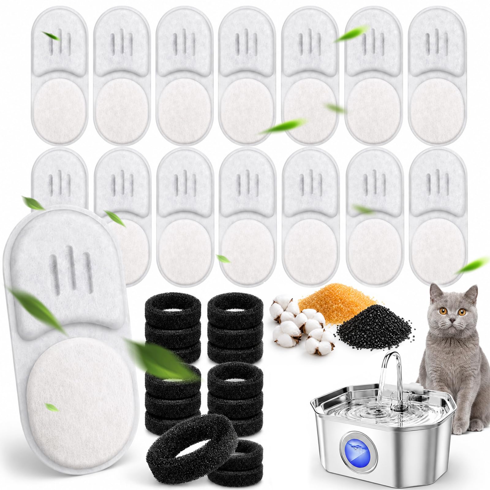 15 filters for cat water fountain for Apuk APFSS-3201, 3.2 L stainless steel cat drinking fountain (15)