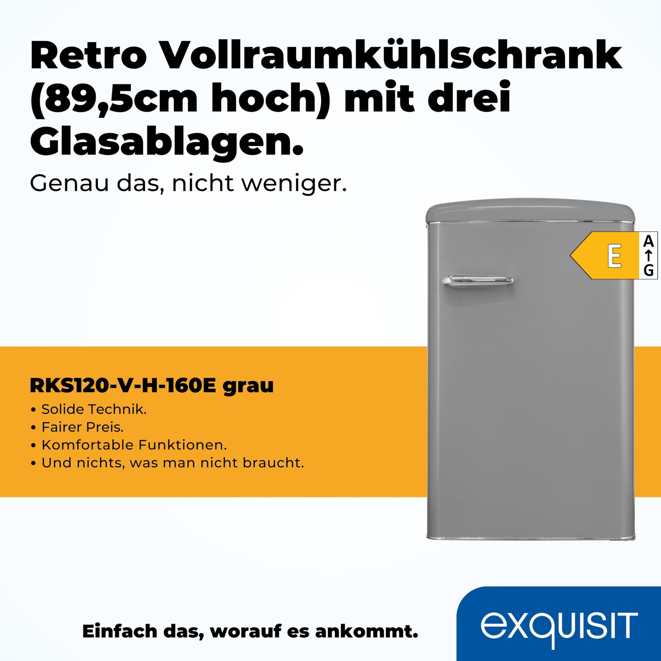 Exquisit Retro-Kühlschrank 122 l - Kühler ohne Gefrierfach - Grau - E