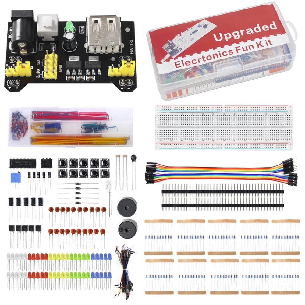 Starter Kit Breadboard with 830 Connection Points, Power Module, 65+140 Jumper Wires, Components for Circuit Prototyping, Compatible with DIY Electronics Projects