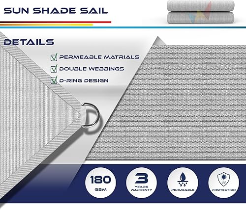 Miniatura 3 de Toldo de tela de vela para bloquear los rayos del sol y dar sombra, 12 pies x 12 pies, en cuatro tamaños rectangulares y personalizables