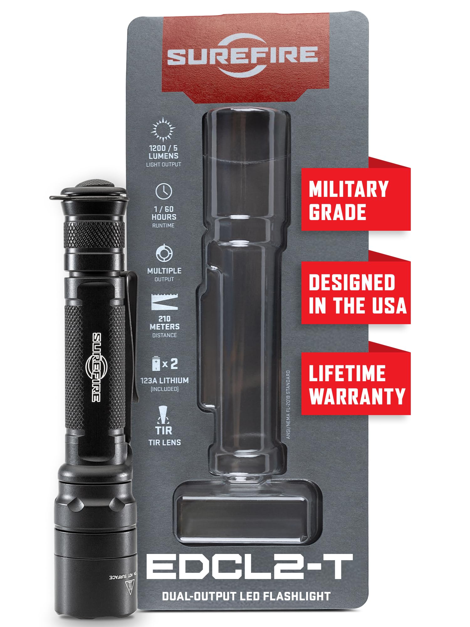 SureFire EDCL2-T Handhelds/Everyday Carry Light, Black, 1,200