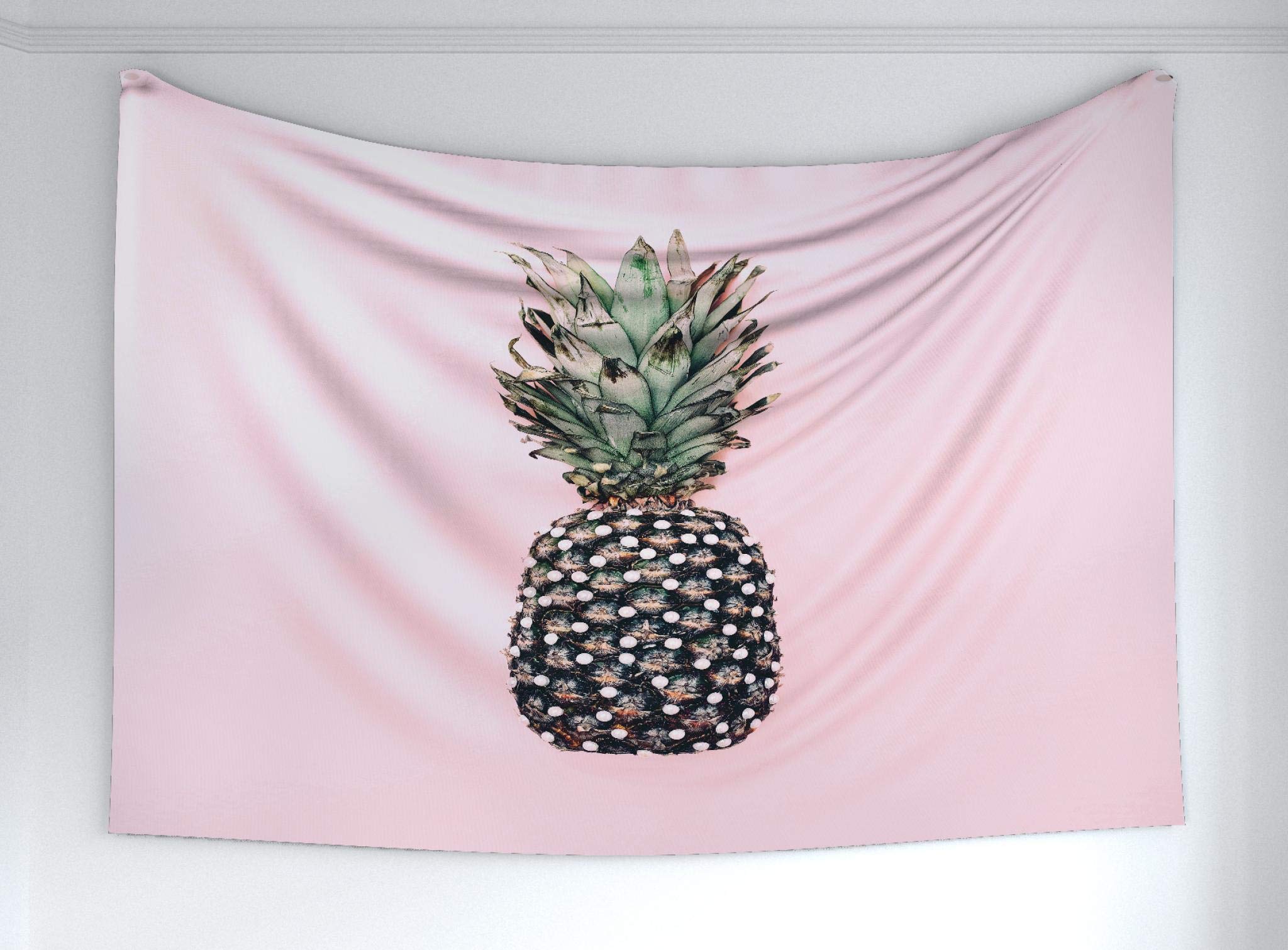 Ambesonne Pineapple Tapestry, Summer Vibes Modernistic Fruit Shot on Pale Pink Background, Fabric Wall Hanging Decor for Bedroom Living Room Dorm, 60" X 40", Pink White