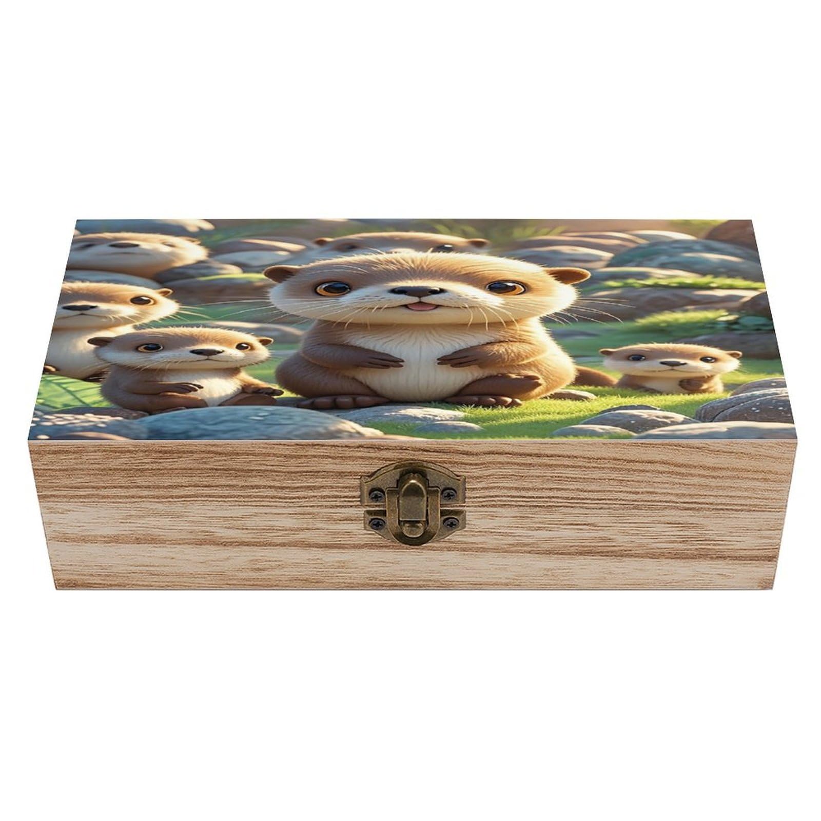 LZQPOEAS Cartoon Brown Otters Wooden Box Storage Space to Organize Jewelry in A Beautiful Small Storage Box Decorative Card Boxes Memory Treasure Boxes for Crafts And Photo Storage
