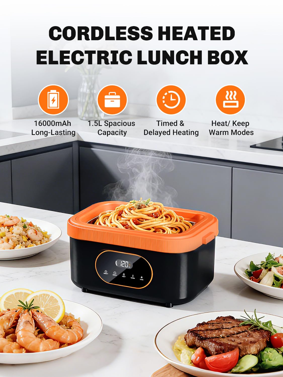 Inkbird Contenitore per il pranzo elettrico, 60 W, con funzione di riscaldamento rapido, ricaricabile, portatile, 1,5 l, a tenuta stagna, riscaldato, per ufficio, camion, esterno