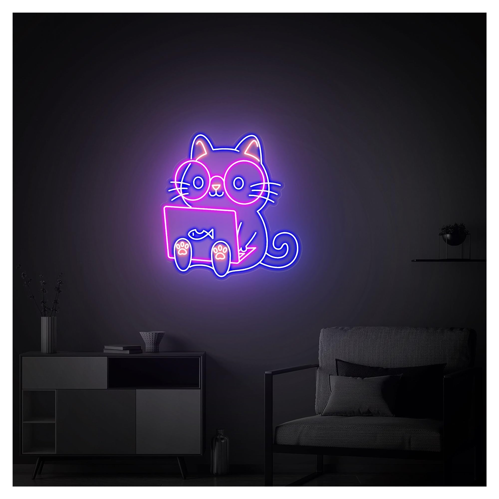 SHOUXI Sign Lamp Working Cat Neon Sign, Cute Animal Suitable for Home Decor with Brightness Adjustable 55cm