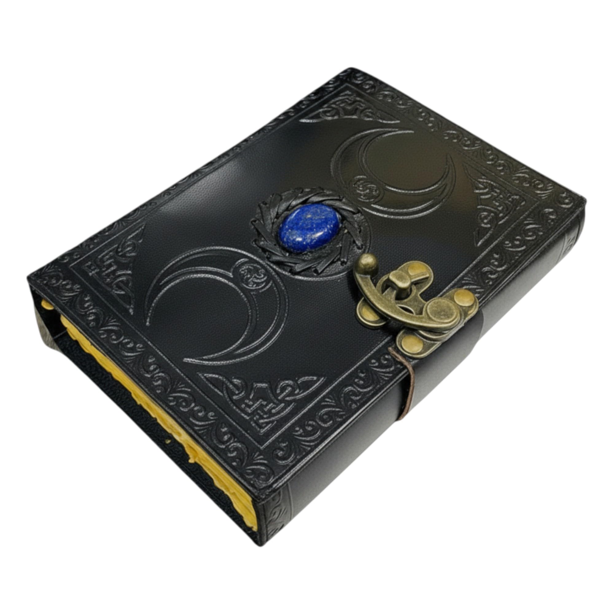 book of shadows spell book grimoire journal witchcraft books 200 Antique Deckle Edge Blank Paper Semi Precious Stone Black Triple Moon third eye