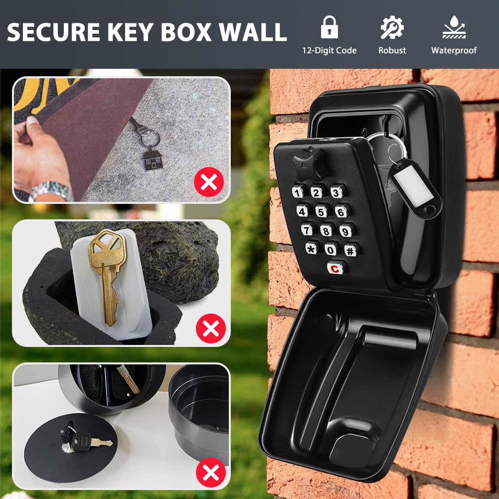 HOTUT Caja de Seguridad para Llaves, Grande Cajetin Llaves, Guarda Llaves Pared con Código 12 Dígitos, Impermeable Caja Fuerte Llaves Combinación, Ideal para Hogar, Oficina, Escuela y Garaje
