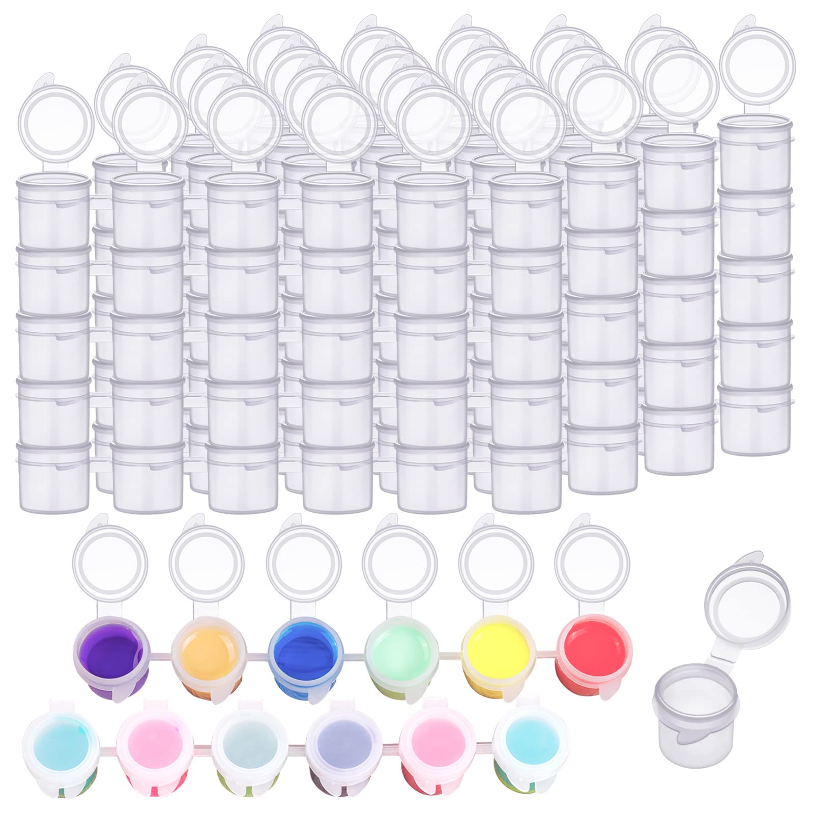 YGAOHF 120 Paint Pots with Lids, 5ml/0.17oz Large Empty Paint Pots with Lids, Easy Open Acrylic Paint Container Paint Strips for Kids Classroom School Painting Art Supplies