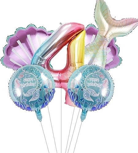 Decoración de cumpleaños de sirena, kit de decoración de fiesta de sirena, globo marino, globos de aluminio de sirena, globos de números grandes