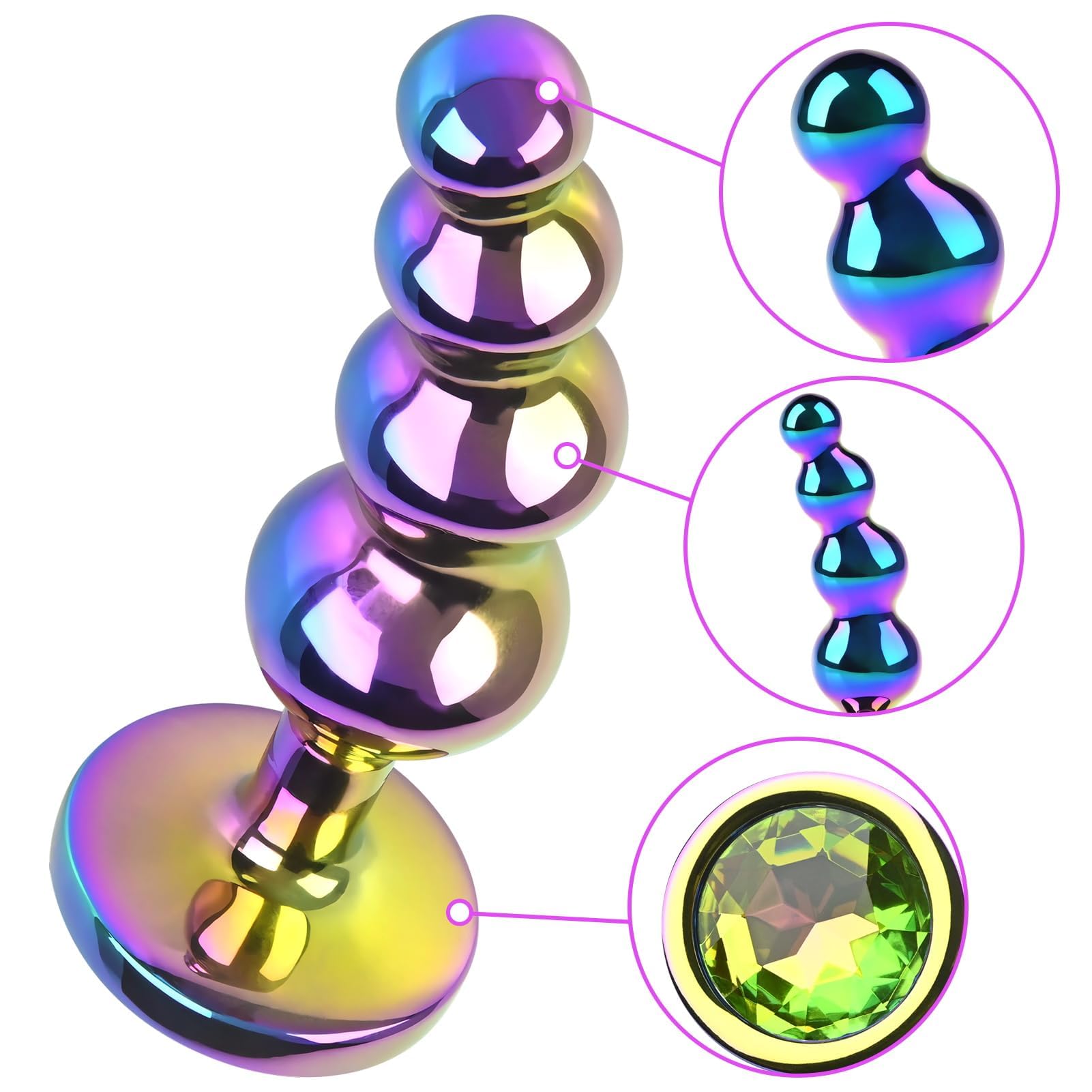 FST Aluminum Anal Beads, Colorful Graduated Anal Plug with Jeweled Base Sturdy Curved Butt Plug G-spot Dildo Adult Sex Toys for Men Women (): L