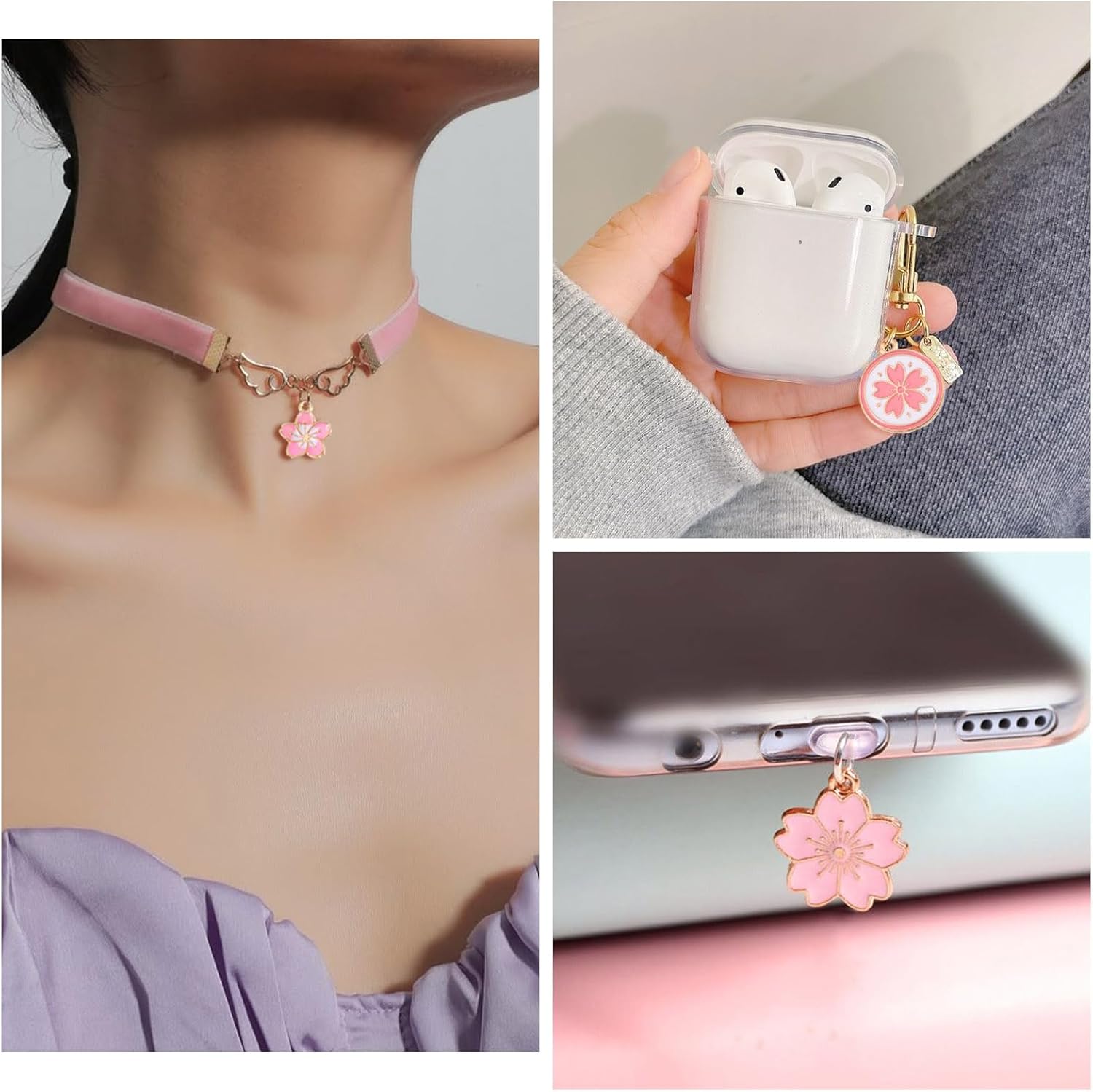 KISSITTY 100Pcs Light Gold Alloy Enamel Charms Cherry Blossom Flower Charm Bulk Gold Plated Pendant Cute Small Floral Dangle Charms for DIY Jewelry Making Kit Bracelet Necklace Keychain Crafts - Image 4