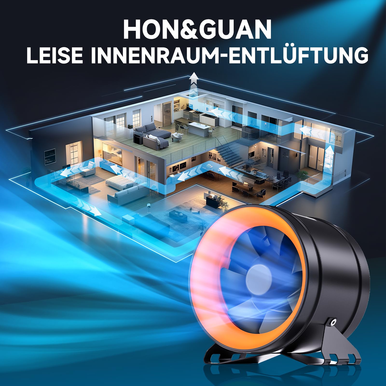 Hon&Guan 200mm EC Rohrventilator mit Drehzahlregler, 1411m³/h Rohrlüfter mit Regler EU-Stecker für Growzelt Gewächshaus Aktivkohlefilter HVAC