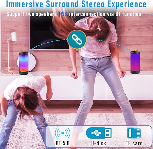 Miniatura 6 de Altavoz inalámbrico portátil de dientes azules impermeable para viajes al aire libre, pequeño mini sistema de sonido estéreo de 10 W, soporte de luz