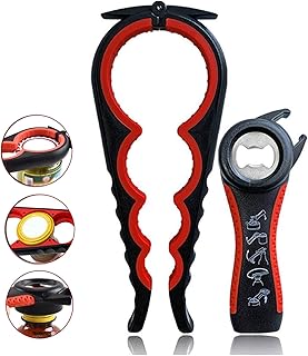 Jar Opener,Manual Can Opener, 5 in 1 Multi Function Can Opener Bottle Opener Kit,Easily Apply for a Variety of Kitchen Cans,Bottles,Jar,Beer and Soda Pops,Silicone Hand Gripper Aid (Red)