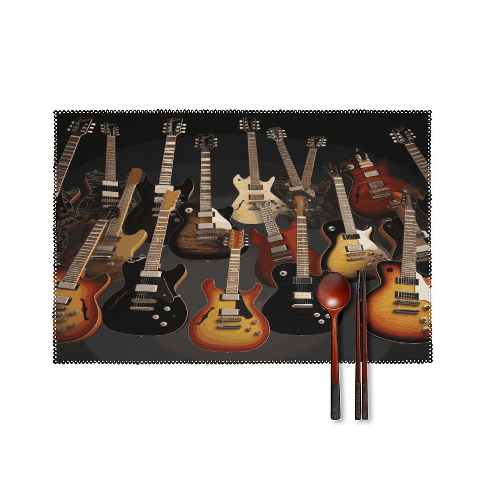 Btcowzrv Style Guitars Canvas Placemats Set Of 6, Wipeable Washable Place Mats For Indoor & Outdoor, Table Mat Decor For Kitchen Dining Party