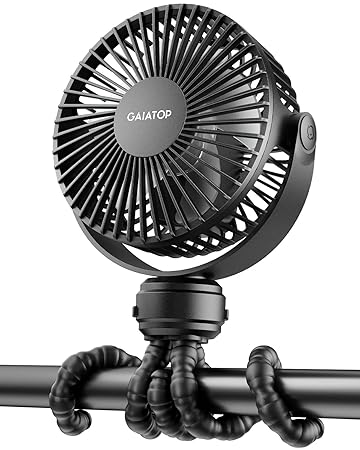 Gaiatop Mini Portable Stroller Fan, Battery Operated Small Clip on Fan, Detachable 3 Speed Rechargeable 360 degree Rotate Flexible Tripod Handheld Desk Cooling Fan for Car Seat Crib Treadmill Travel Black