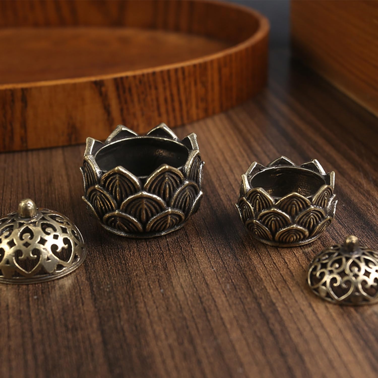 LSYYSL Metal Lotus Incense Burners and Holders - Mini Tabletop Candle Ornaments for Creative Decoration, Ancient Golden Color - Image 3