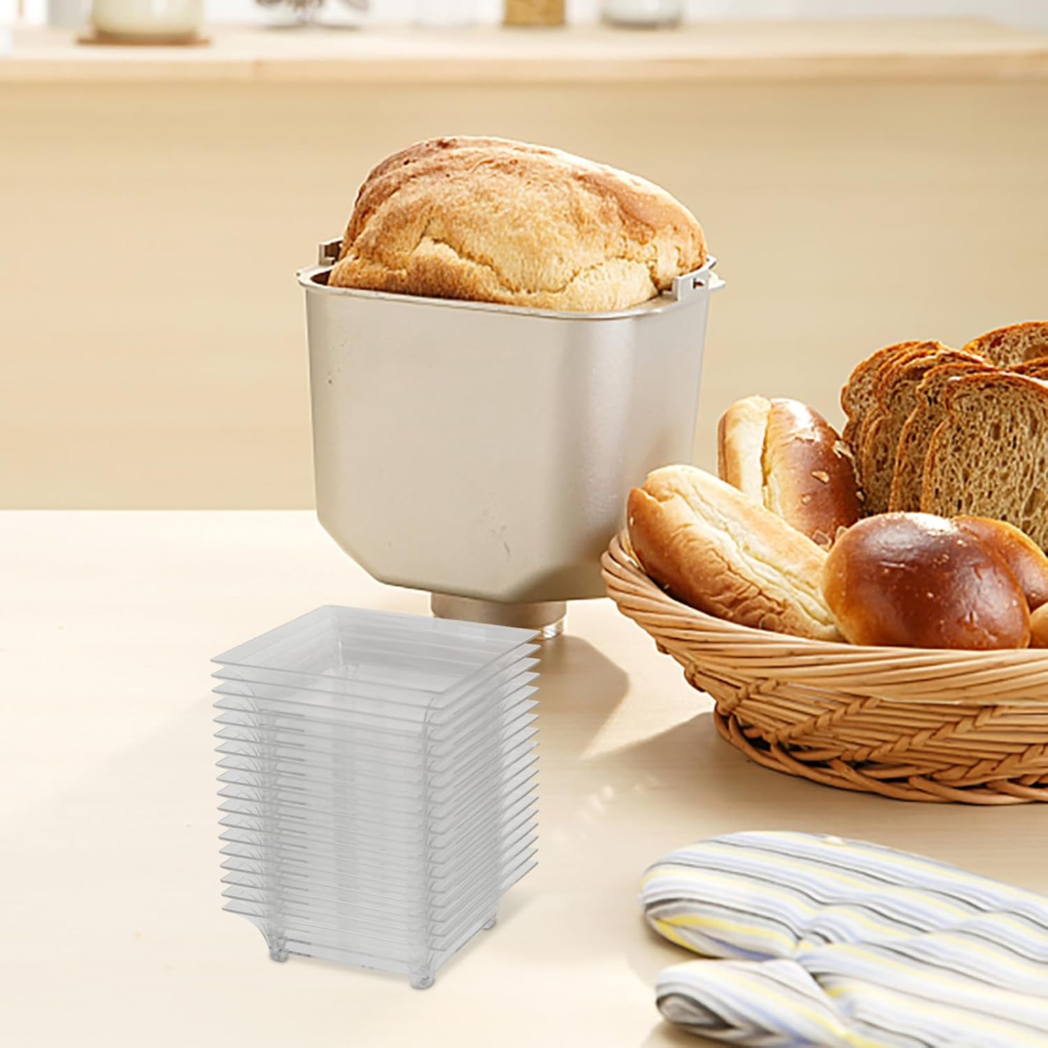 Small Dessert Plates Set of 100 Mini Spoon Square Plastic Plates for Salad Snacks