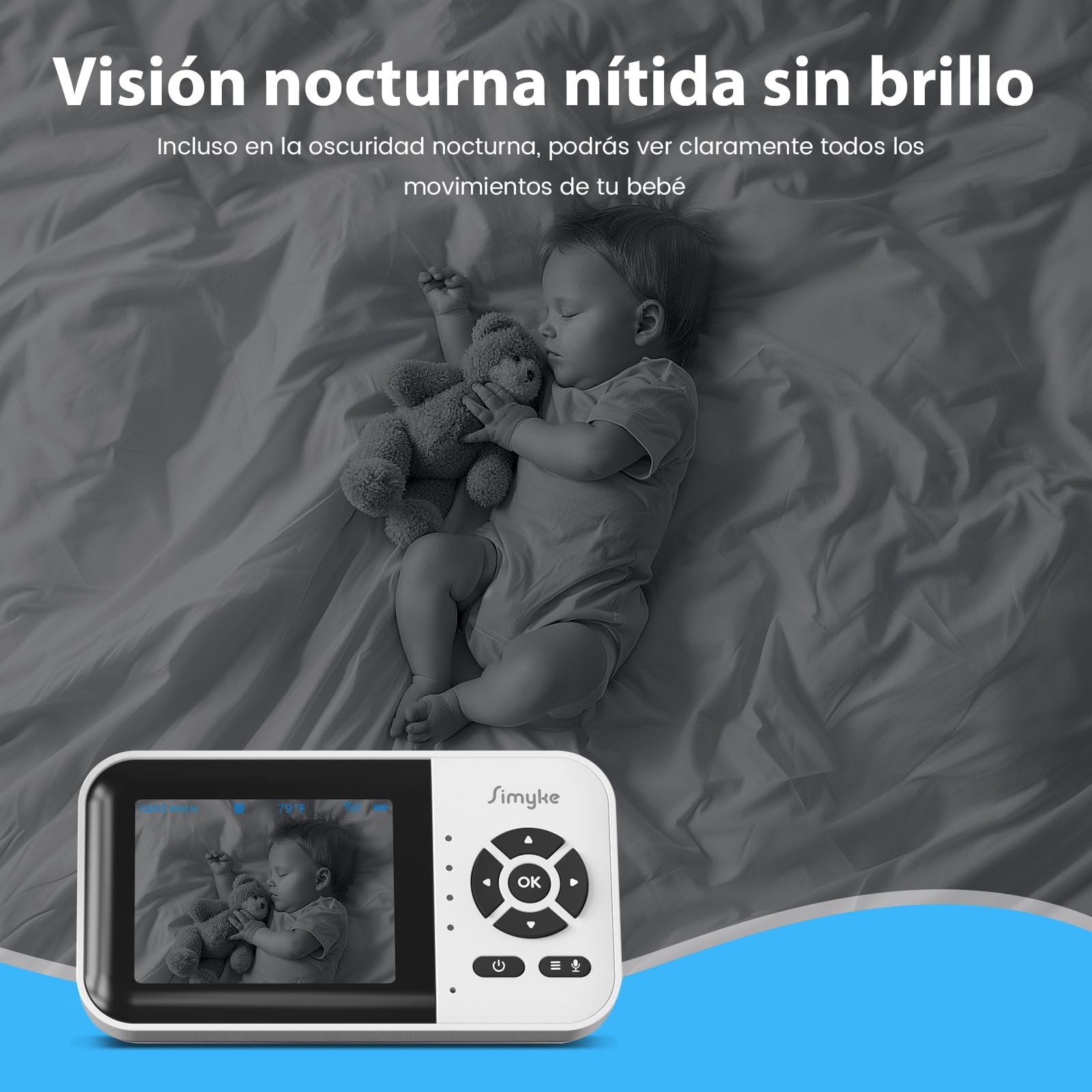 Monitor de Bebé Inteligente con Cámara y Audio, Modo Doble, Interruptor WiFi, Pantalla de 2.8 Pulgadas, App, Cámara 1080p, Alcance de 450 Metros, Visión Nocturna, Comunicación Bidireccional