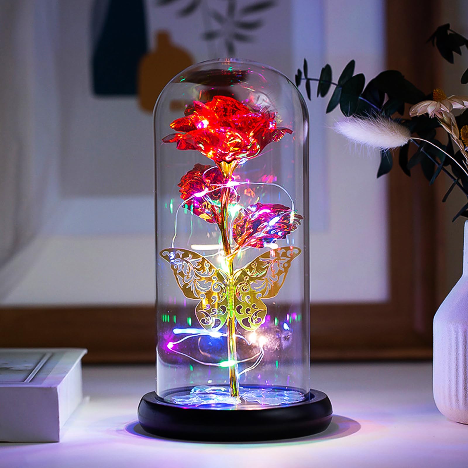 Colored Metal Rose Vertical Small Table lamp Beautiful Decorative Night Lights in the Bedroom and Living Room Switch Control Giving to Loved Ones Friends and Children — image 1