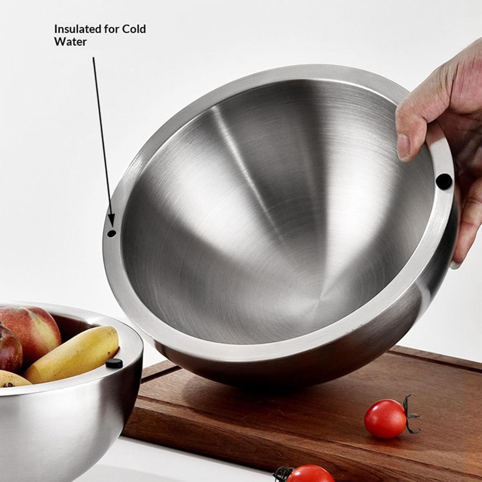 Genérico Ensaladera y Recipiente para Salsas de Acero Inoxidable 304 con Aislamiento de Doble Pared, para Servir Alimentos Calientes Y FríOs con Dos Orificios de Agua Para Salsas FríAs(2pcs)