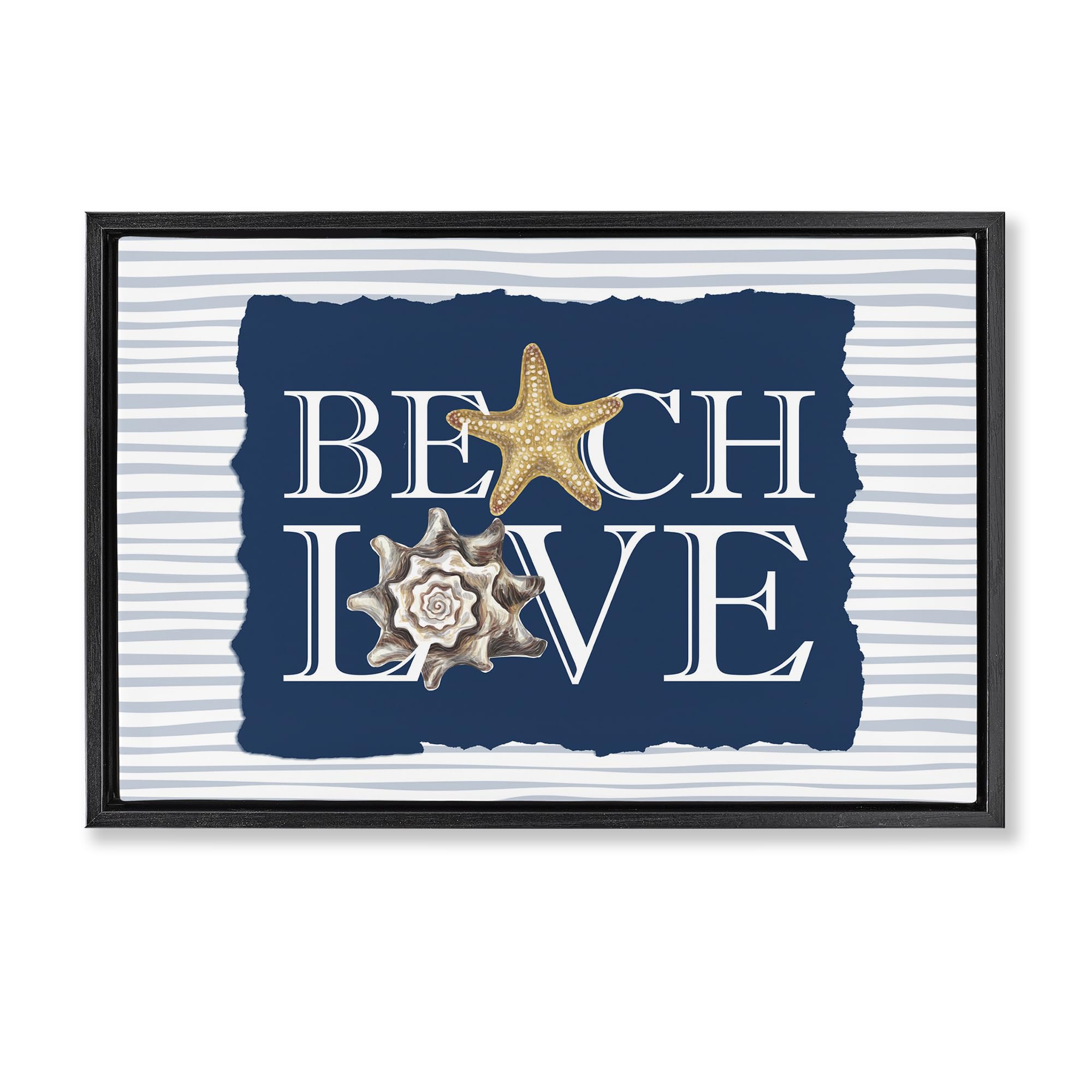 Stupell Industries Jet Black (Matte) 'Beach Love Seashells'| Floating Frame Canvas Art