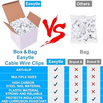 400 Pcs Cable Clips 4/6/8/10mm Nail in Cable Clips with Steel Ethernet Cable Clips Cable Wire Clips Cable Tacks Cable Nails Speaker Wire Clips Coaxial Cable Staples RG6 RG59 CAT6 RJ45 Wire Wall Clips