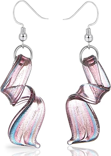 BESHEEK Pendientes colgantes de vidrio de Murano inspirados hechos a mano en rosa, morado y azul con torsión Hechos a mano, soplados,