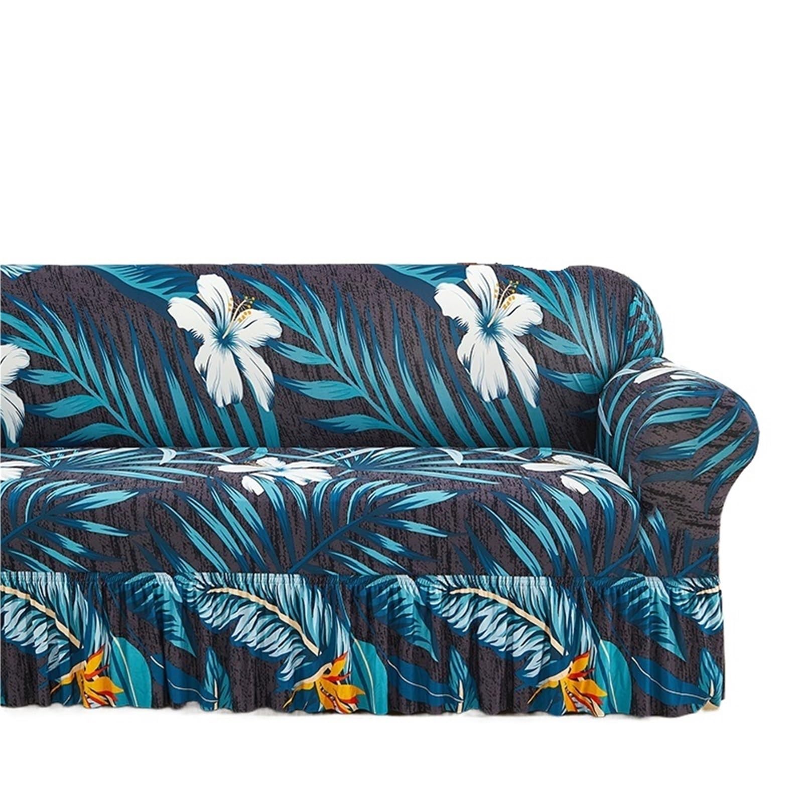 Housse de canapé extensible à fleurs 2 places pour salon avec jupe élégante