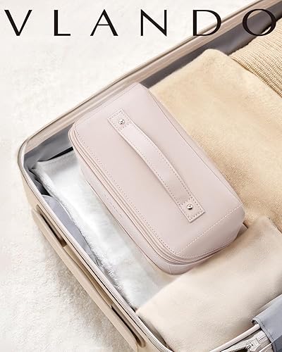 Miniatura 7 de Vlando Bolsa de cosméticos de viaje - Bolsa de maquillaje, bolsa de cosméticos impermeable de cuero PU, blanco albaricoque, Moda