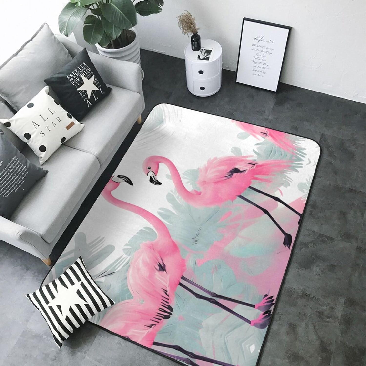 Pink Flamingo Printed Flannel Floor mat 80x58 inches for Bedroom, Living Room, Study Room Decorative Carpet
