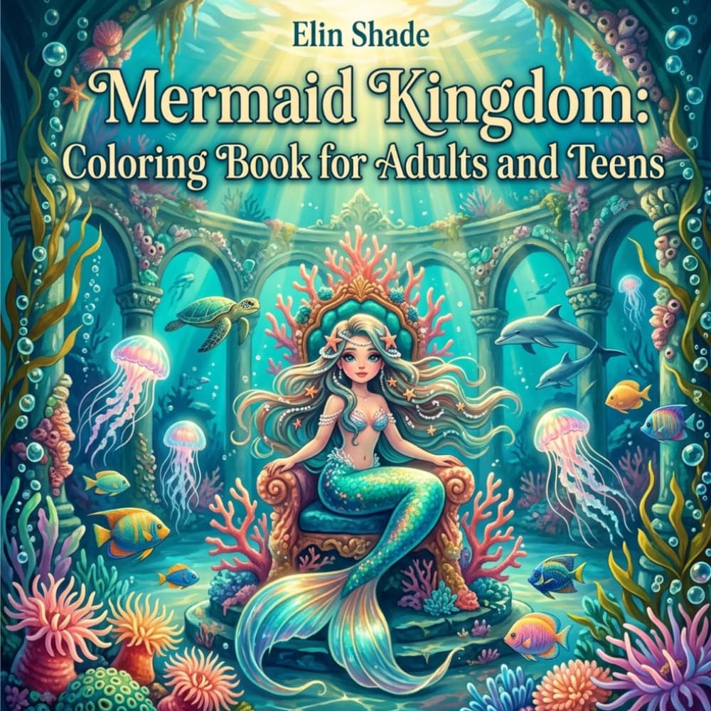 Mermaid Kingdom: Coloring Book for Adults and Teens: 40 Intricate Designs Featuring Mermaids, Underwater Palaces, Ocean Creatures, and Magical Sea Worlds for Relaxation