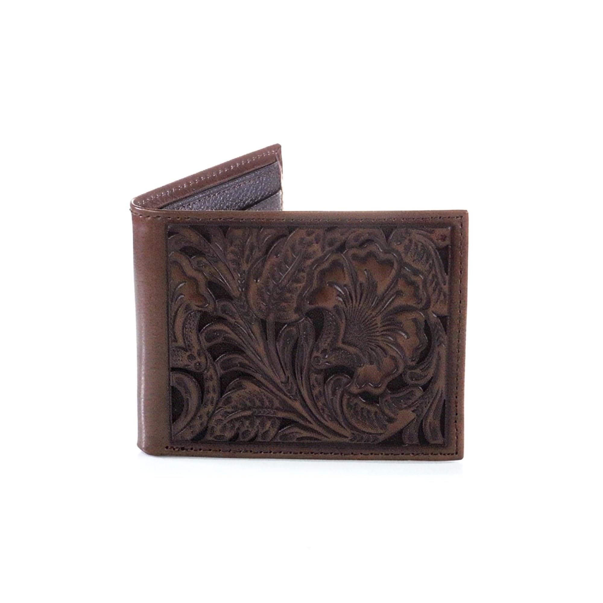 ARIAT Men's Tonal Floral Inlay Trifold Wallet